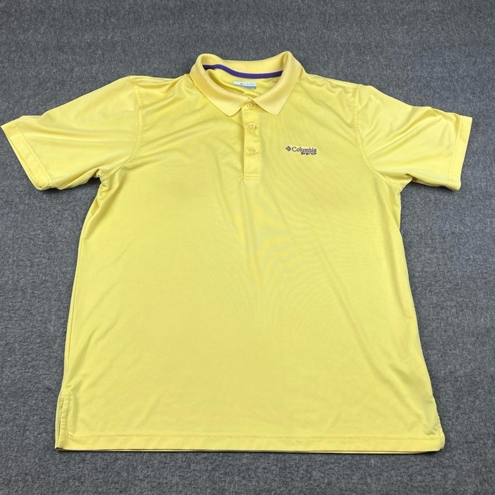 Columbia‎ PFG Men's T-Shirt Size Large Sunset Yellow Short Sleeve Polo
